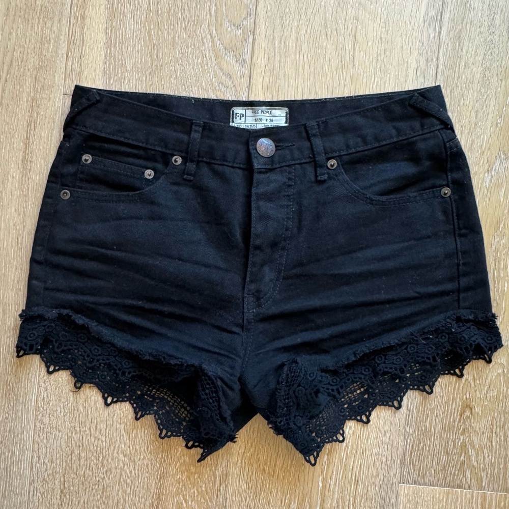 Free People Denim Shorts with Lace Trim